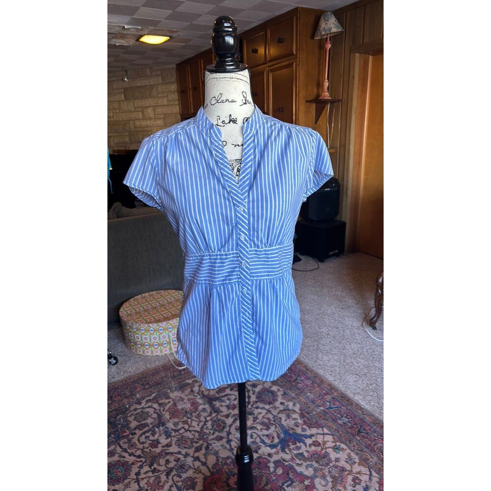 Y2K blue striped blouse